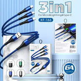 Phone Charging Cable 3 in 1 for iPhone, Micro USB, Type C (XF-166)